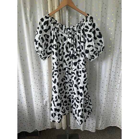 Velvet NWT Eliah Off Shoulder Tiered Tie Belt 100% Cotton Animal Print Dress M - Picture 2 of 9